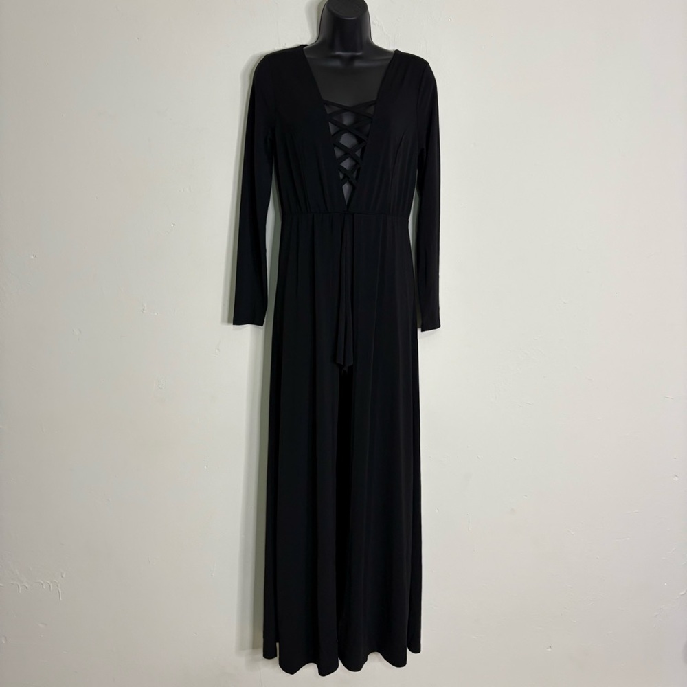 Venus Black Long-Sleeved Romper with Overskirt - Size: XS - NWOT